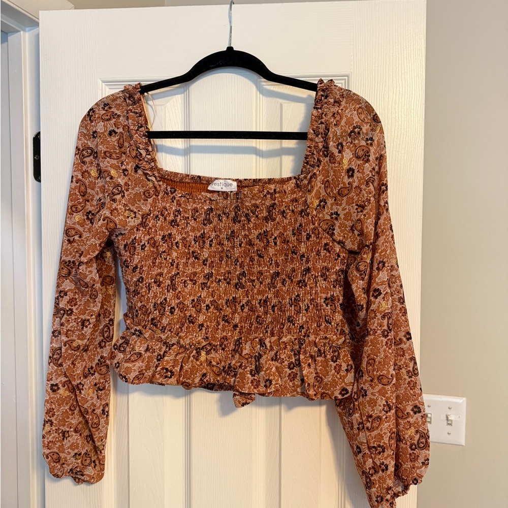 Vestique Virginia Floral Smocked Brown Top